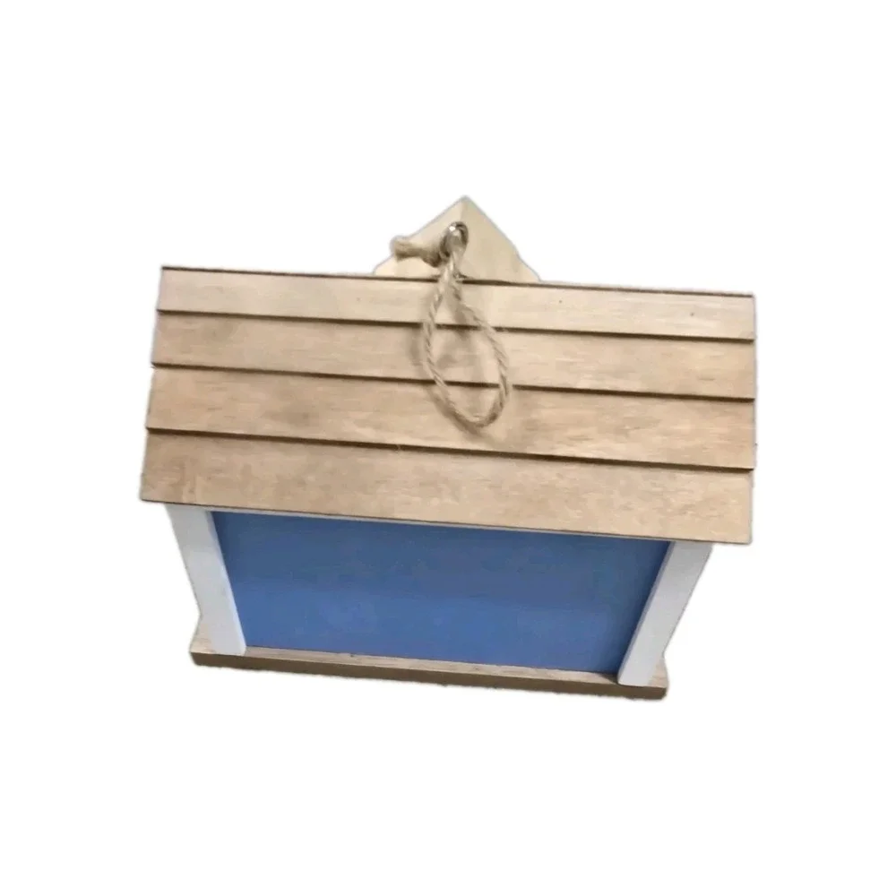Small Blue and White Wooden Birdhouse Decorative Hanging Cottage